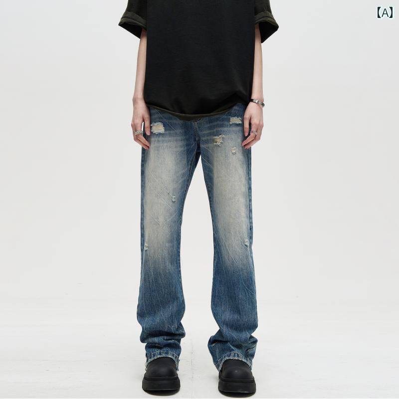 オールド ウォッシュ ストリート ブーツカット ジーンズ メンズ アメリカン クリーンフィット デニム ストレート バイブ パンツ