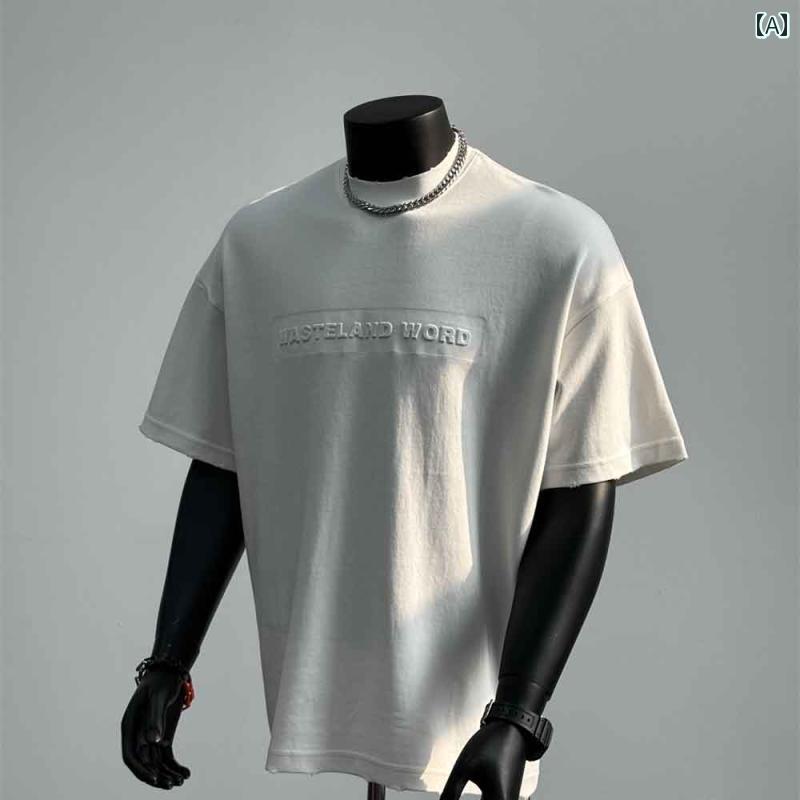 メンズ Tシャツ 半袖 アメリカン 夏 コットン 白 黒 単色 ソリッドカラー フロント：3D立体英文字プリント シンプル カジュアル トップス ソフト ストリート ラウンドネック スタイリッシュ