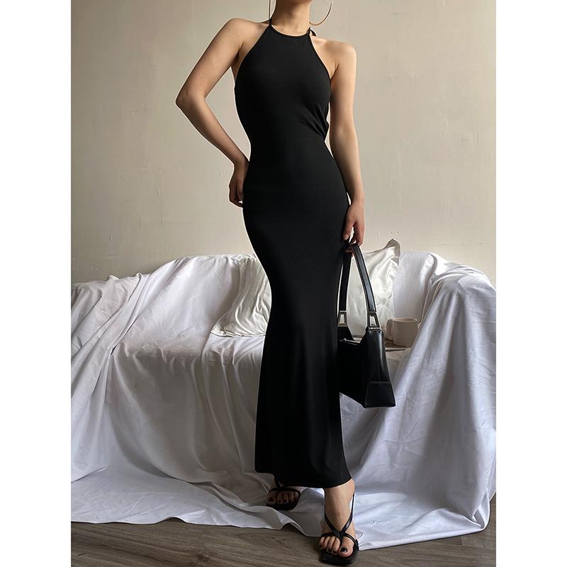 ワンピース ドレス スカート レディース おしゃれ ファッション ホルターネック ストラップ バックレス 夏 魅惑的 スリム ロング セクシー エレガント