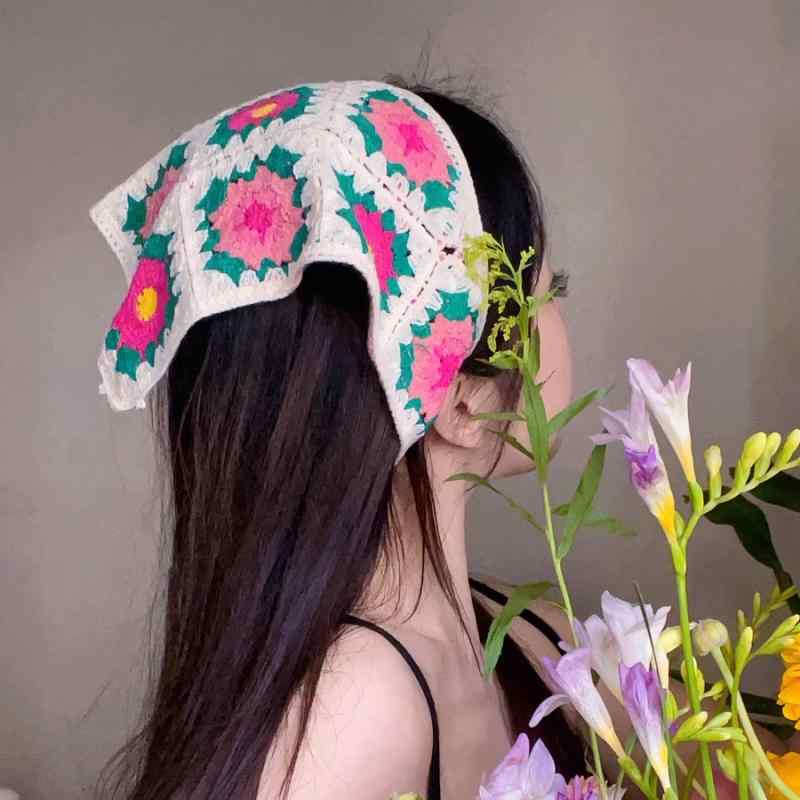 ヘッドスカーフ アクセサリー レディース おしゃれ ファッション 牧歌的 トライアングル シーサイド ニット ヘアバンド Y2K かわいい フェミニン 韓国