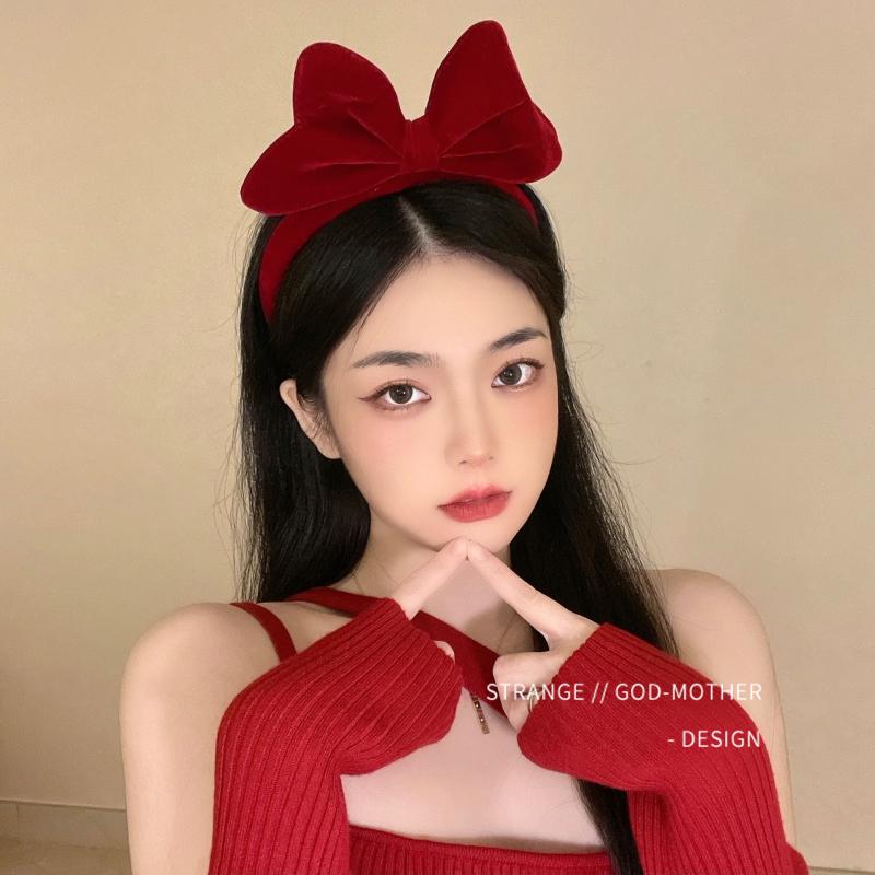 カチューシャ ヘアバンド アクセサリー レディース おしゃれ ファッション レッド パーティー リボン 韓国 シンプル かわいい ベルベット ギフト フェミニン