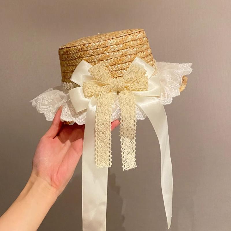 帽子 麦わら帽 レディース おしゃれ ファッション カントリー 牧歌的 ガーリー レース リボン デコレーション スイート エレガント お嬢様 かわいい ロリー...