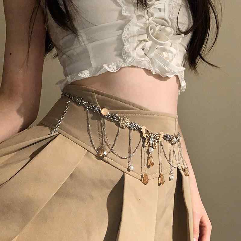 ウエストチェーン バタフライ アクセサリー レディース おしゃれ ファッション 夏 メタル 女性 68cm+25cm 調節可能 ボヘミアン トライバル カジュア...