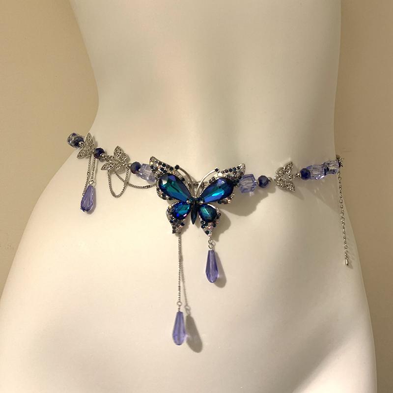 ウエストチェーン バタフライ アクセサリー レディース おしゃれ ファッション 夏 メタルチェーン 蝶 ハイエンド ボディチェーン エレガント スタイリッシュ