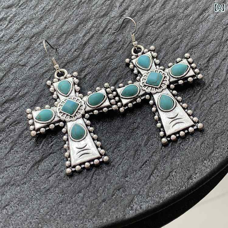 ピアス アクセサリー 耳飾り レディース おしゃれ ファッション レトロ Y2K パンク ターコイズ クロス ユニーク エスニック プレゼント モダン ゴシック