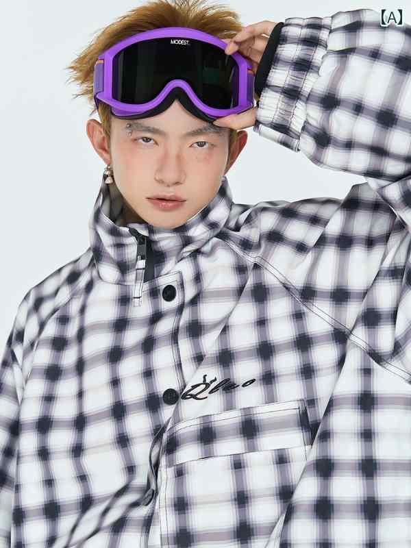 スノーボード ウェア メンズ レディース チェック柄 スキー ジャケット ウエア 屋外 防水 スノー用品 ..