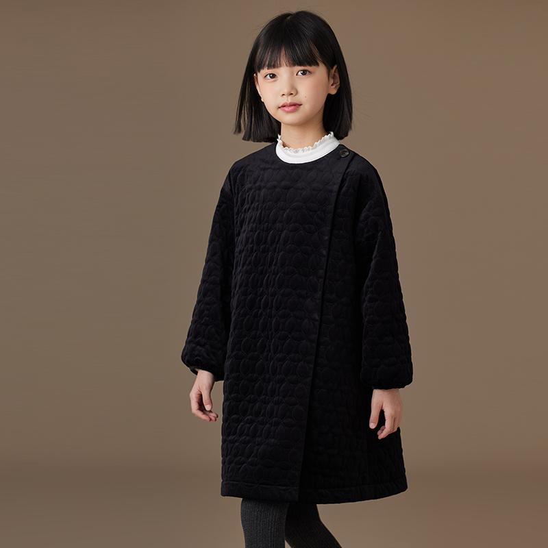 コート 女の子 キッズ ブラック シンプルデザイン 秋冬 厚手 長袖 カジュアル アウトドア ロング アウター トップス