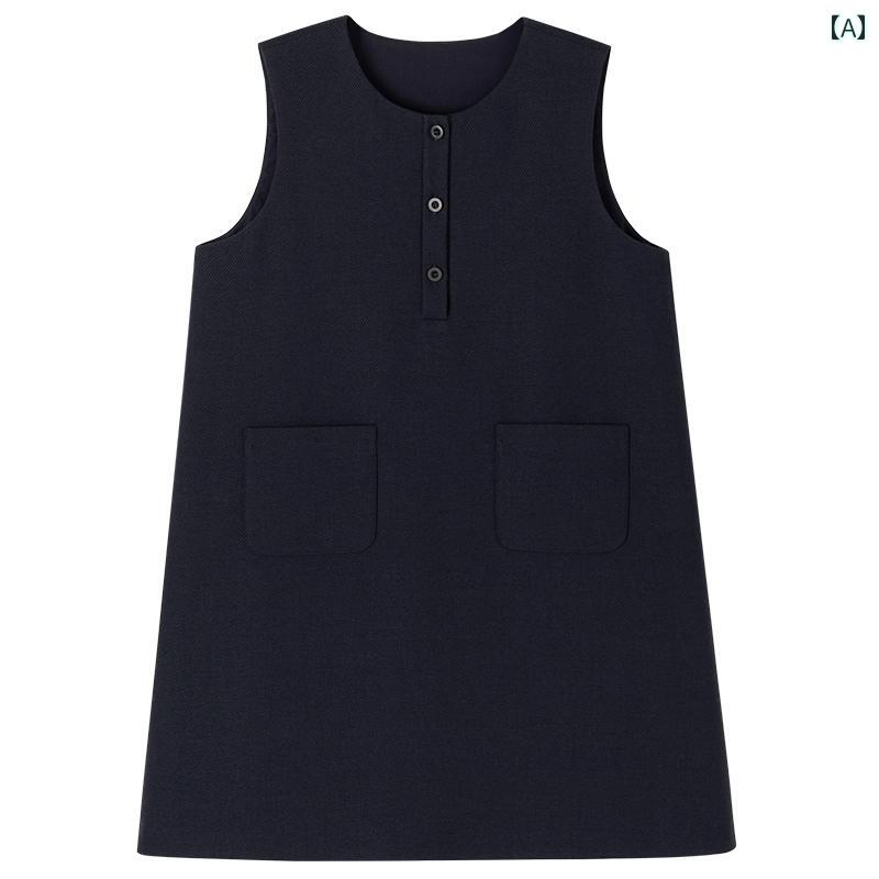 ワンピース シンプル 女の子 キッズ 春秋夏 ノースリーブ ポケット カジュアル アウトドア ボタン アウトドア ファッション