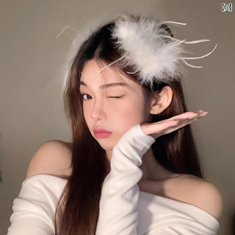 ヘアピン アクセサリー レディース おしゃれ ファッション ブラック フェザー サイド ハイエンド 秋冬 ガーリー 韓国 エレガント フェミニン ユニーク 高級...