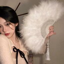 扇子 ファン アクセサリー レディース おしゃれ ファッション チャイナ風 黒羽 レトロ ダンス 韓服 クリスマス 装飾 フェザー タッセル エレガント 小道具