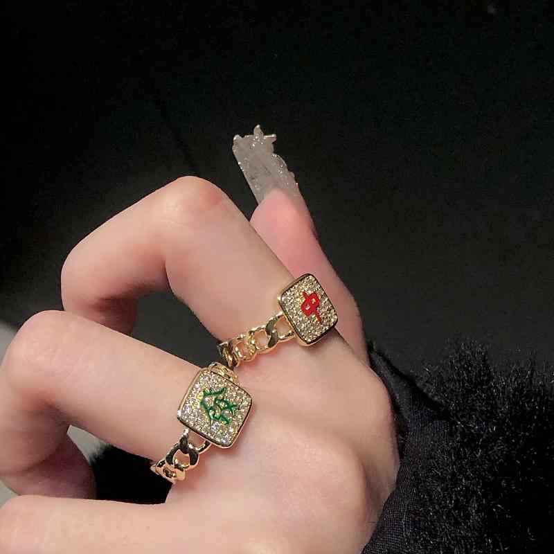 リング 指輪 アクセサリー レディース おしゃれ ファッション 麻雀 レッド フォーチュンリング ハイエンド 韓国 雀牌モチーフ ユニーク レトロ フリーサイズ