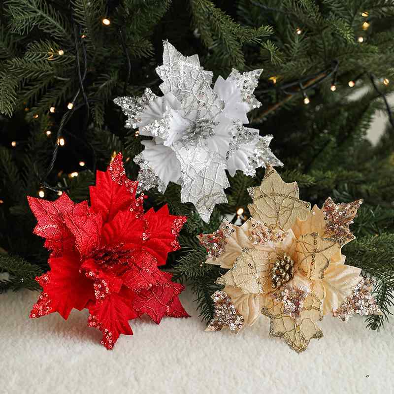 クリスマス オーナメントの花 装飾用品 スパンコール 模擬 花 クリスマス オーナメント イベント ツリー DIY ペンダント アクセサリー