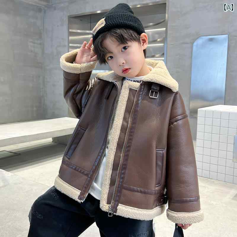 キッズ ファッション 子供服 男の子 秋冬 レザー ジャケット デザイン カジュアル ジップアップ トップス おしゃれ 厚手