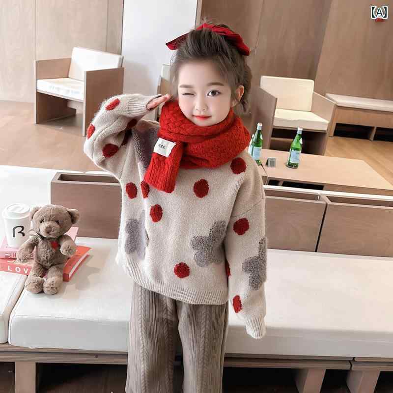 子供服 女の子 ガールズ セーター ニット プルオーバー 長袖 暖かい 秋冬 シンプル カジュアル 通園 通学 ルームウェア お出かけ キッズ