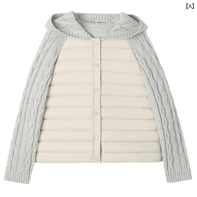 キッズ 子供用 ダウン ジャケット ケーブル ニット スプライシング カジュアル 男の子 女の子 フード付..