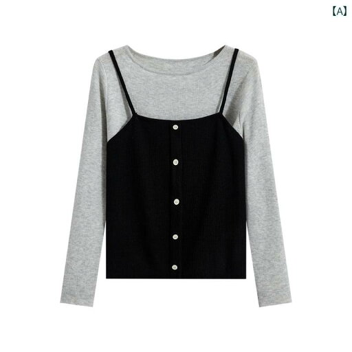 レディース ファッション スリム ショート ニット Tシャツ サスペンダー アウターウェア 2 点 セット 女性用 レディース ファッション スリム ショート ニット Tシャツ サスペンダー アウターウェア 2 点 セット 女性用