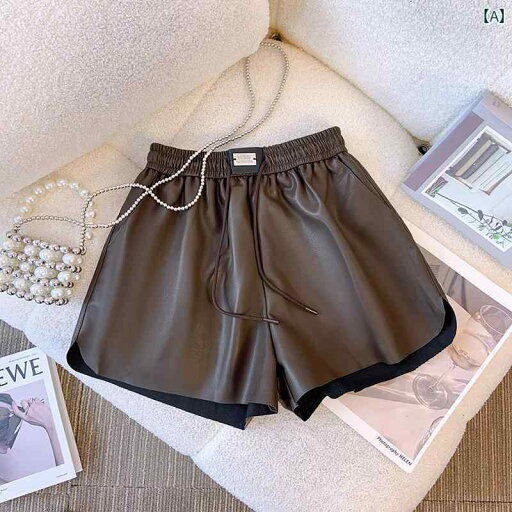 ショート パンツ ハイウエスト PU レザー カジュアル レディース 秋冬 ゆったり スリム 小柄 着用 Aライン ワイド レッグ ブーツ シンプル ショート パンツ ハイウエスト PU レザー カジュアル レディース 秋冬 ゆったり スリム 小柄 着用 Aライン ワイド レッグ ブーツ シンプル