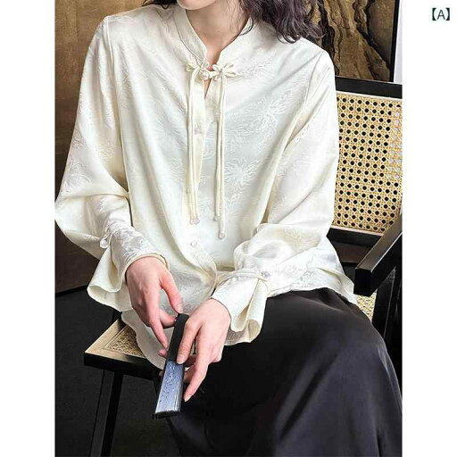 レディース チャイナ 中華 サテン ジャカード シャツ 女性 中国 ミドル丈 春秋 Tシャツ ディスクボタン スタンドカラー 上品 フレア 花 飾り ラウンドネック 大人 レディース チャイナ 中華 サテン ジャカード シャツ 女性 中国 ミドル丈 春秋 Tシャツ ディスクボタン スタンドカラー 上品 フレア 花 飾り ラウンドネック 大人