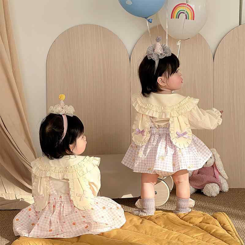 ベビーウェア 赤ちゃん服 ガーリー 春秋 サスペンダー スカート サロペット ツーピース おしゃれ お出かけ着 乳児 幼児