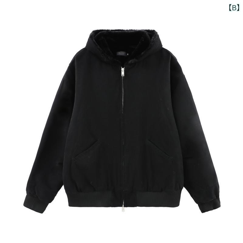 ジャケット メンズ トップス フード付き アプリコット ブラック 短い 秋冬 長袖 カジュアル アウトドア オーバーサイズ ポケット ジッパー おしゃれ シンプルデザイン
