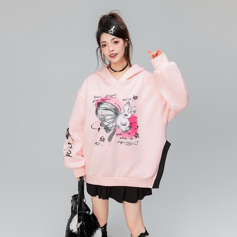 スウェットシャツ トレーナー パーカー トップス レディース おしゃれ ファッション 女性 フード付き ベルベット 厚手 カジュアル 秋 ゆったり ストリート