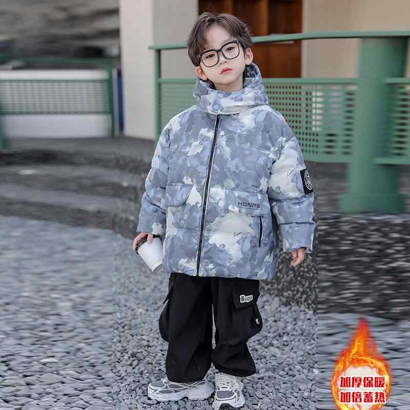 ダウンジャケット アウター 子供服 男の子 ボーイズ コットン ミドル丈ジャケット フード付き 厚手 暖..