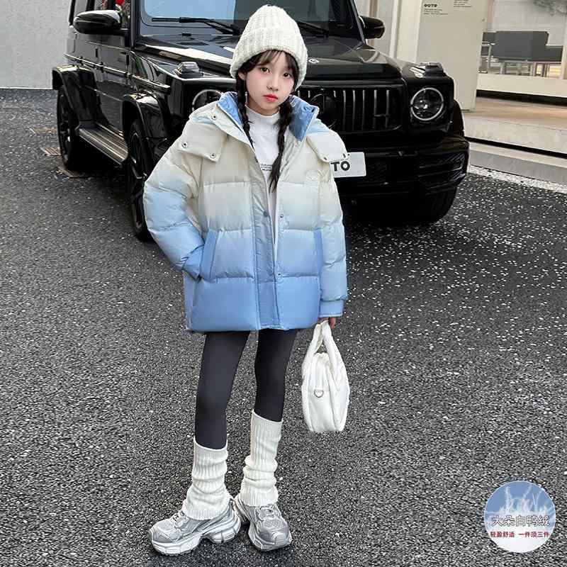 ダウンジャケット アウター 子供服 女の子 ガールズ フード付き ゆったり ホワイトダックダウン 厚手 暖かい 秋冬 防寒 通学 お出かけ アウトドア キッズ