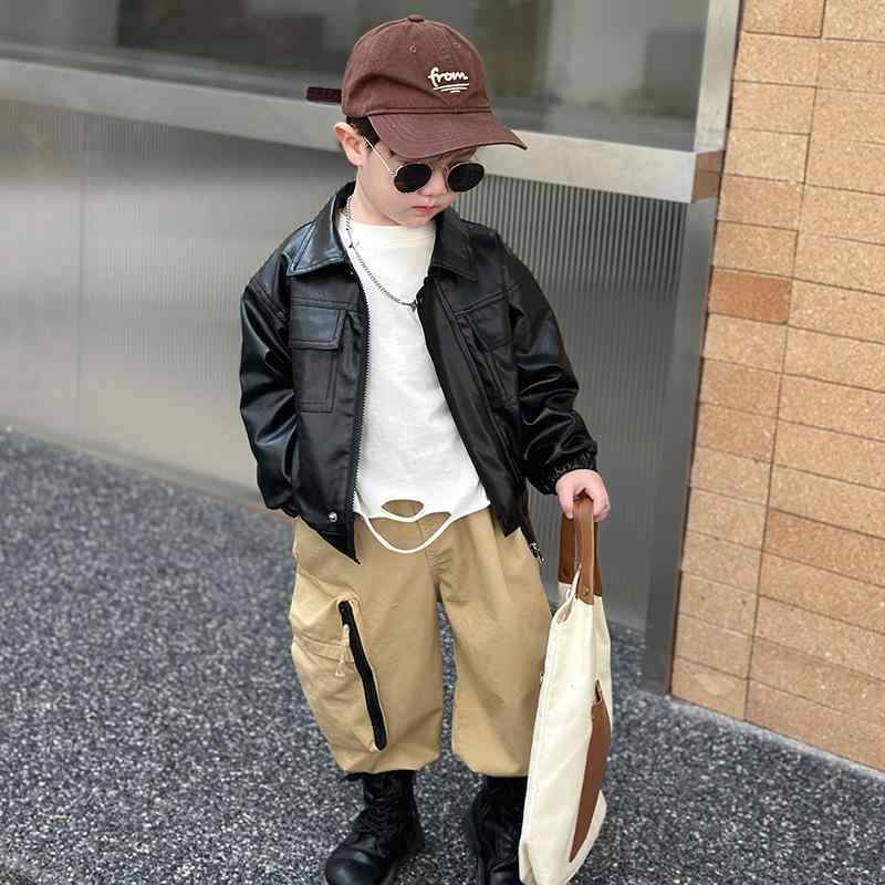 子供服 男の子 ボーイズ レザージャケット フェイクレザー 春秋 防寒 軽量 通学 クール レジャー アウトドア キッズ