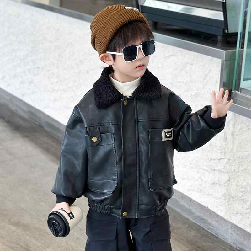 子供服 男の子 ボーイズ レザージャケット フリース裏地 厚手 暖かい 秋冬 防寒 カジュアル 通園 通学 お出かけ アウトドア キッズ