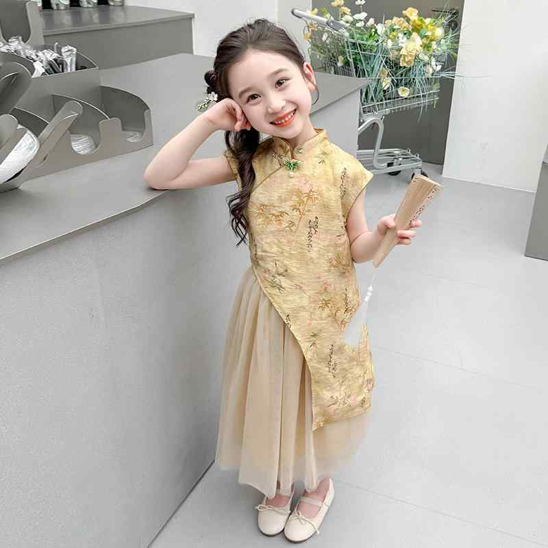 子供服 女の子 ガールズ ドレス パーティードレス ロングドレス チャイナドレス 夏 エキゾチック エレ..