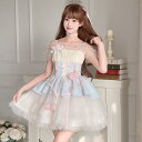 甘ロリ ドレス プリンセス ロリータ かわいい リボン 2点セット ノースリーブ 春夏 ガーリー フローラル ファッション レース ファッション