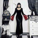 ワンピース ゴシック ドレス コスチューム レディース セクシー 黒 ハロウィン ダーク ハイウエスト スリムフィット 春秋冬 フィッシュテール 長袖 Vネック...