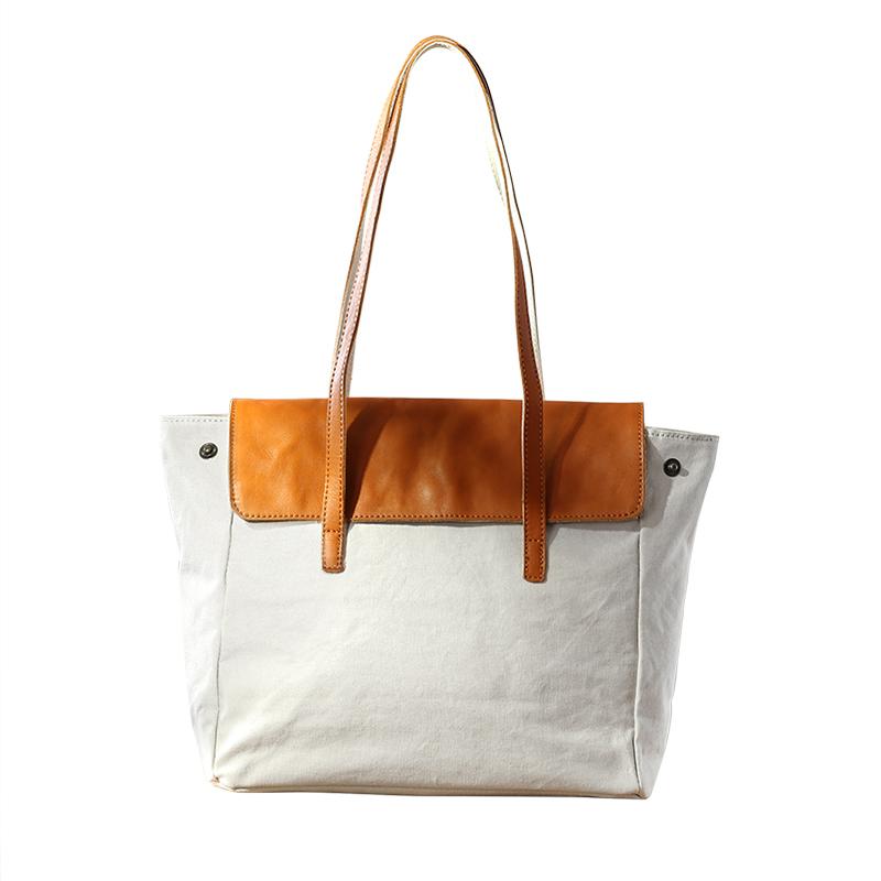 レディース バック ワンショルダーバック ハンドバック トートバック 小型 シンプル キャンパス地 スタイリッシュ ジッパー開封 隠しカバー 立体台形 レトロ 軽量 帆布 ナチュラル素材