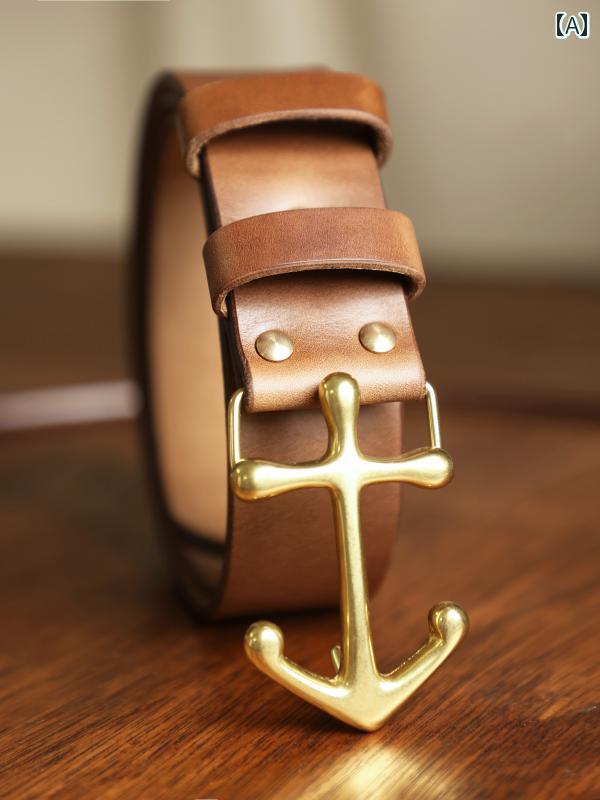 ベルト カジュアル 男性 革 真鍮 シンプル ファッション バックル 耐久性 レトロ メンズ エレガント