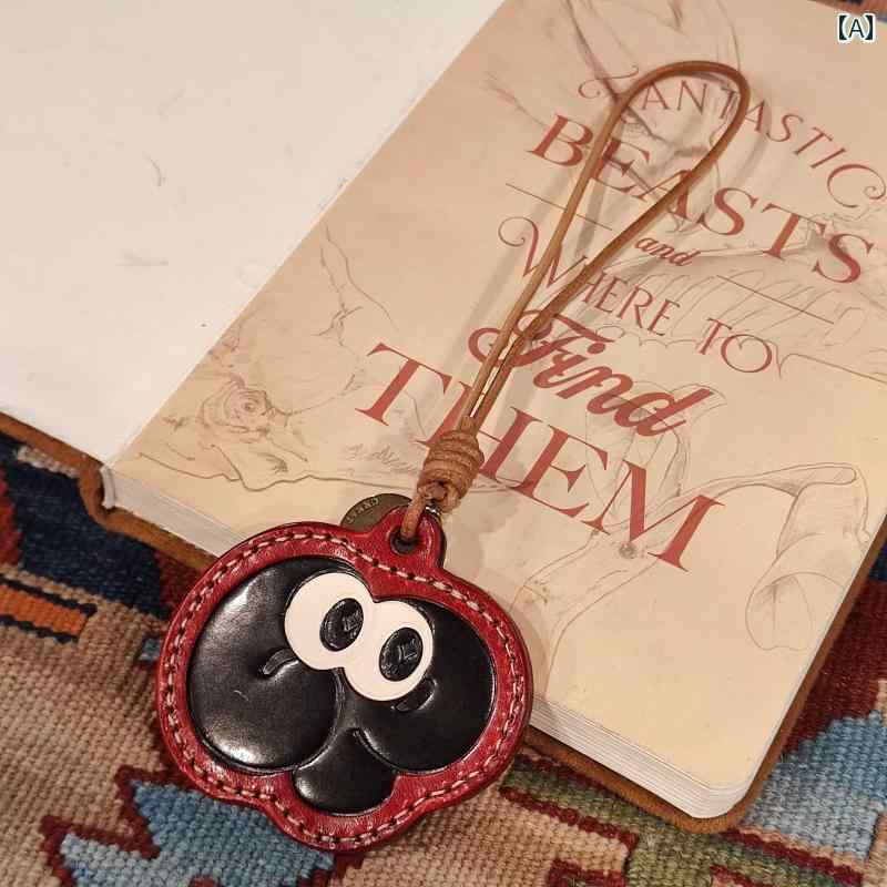 ストラップ 革製品 大きい目 装飾 バッグチャーム キーホルダー 植物タンニンなめし 牛革 精巧 かわいい ユニーク デザイン 革小物 レザー アクセサリー