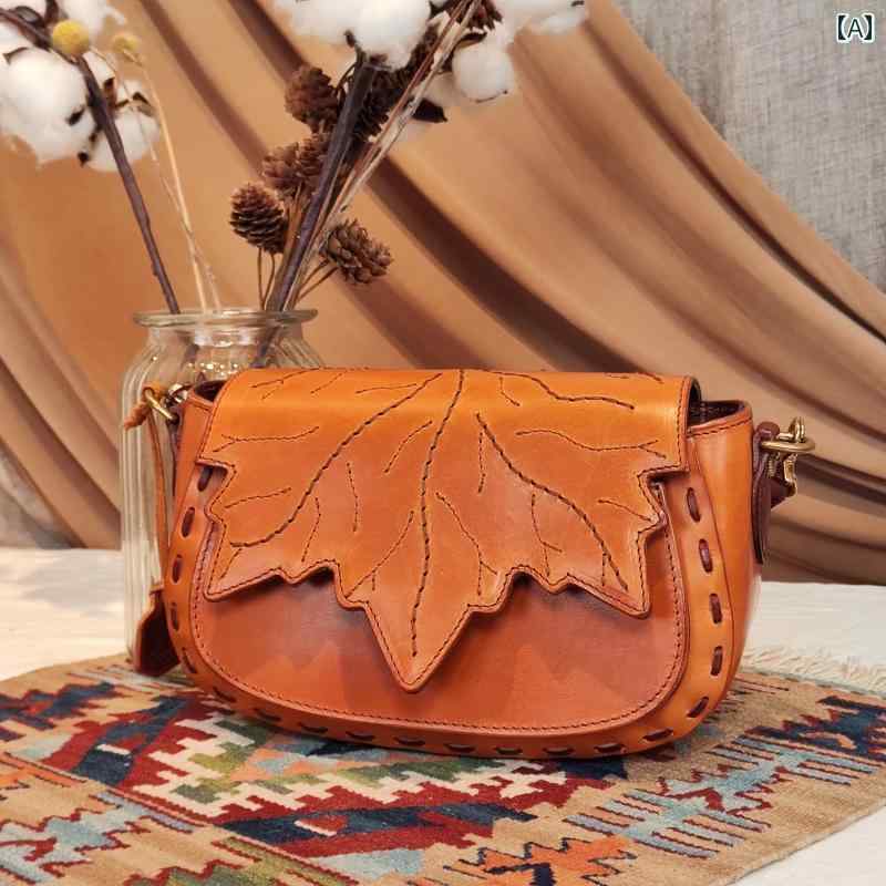 レディース 革製品 メープルリーフ クロスボディバッグ 植物タンニンなめし 牛革 レトロ 個性的 おしゃれ カジュアル デザイン レジャーのサムネイル