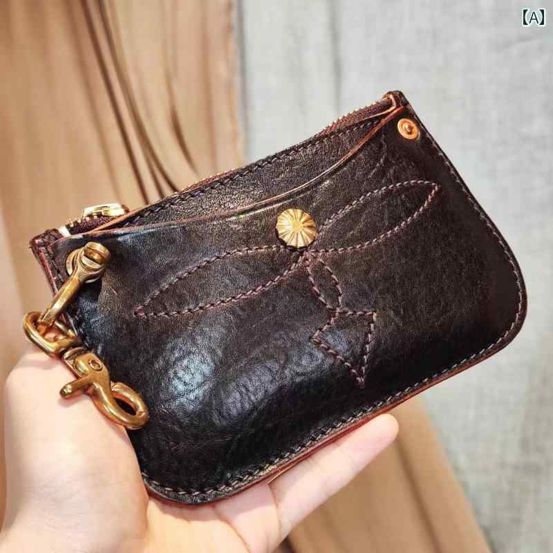 革製品 重厚感 厚手 小銭入れ カードホルダー 植物タンニンなめし 牛革 メンズ レディース ジッパー デザイン 普段使い レジャー レトロ