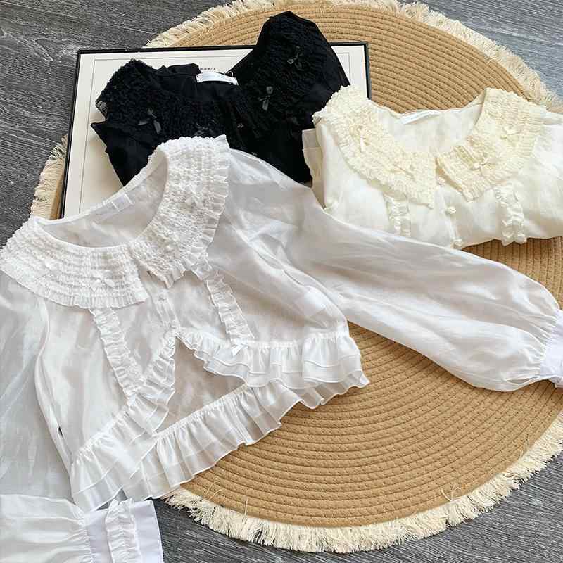 カーディガン ボレロ ロリータ レース フリル リボン 長袖 透け感 ショート丈 レイヤード 万能 コーディネート イメチェン エレガント ソフト 華やか