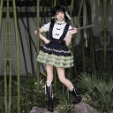 サスペンダースカート ブラウス ロリータ レース フリル リボン 黒 抹茶 半袖 ミニ丈 セットアップ イメチェン 秋 コーデ カジュアル ロマンティック