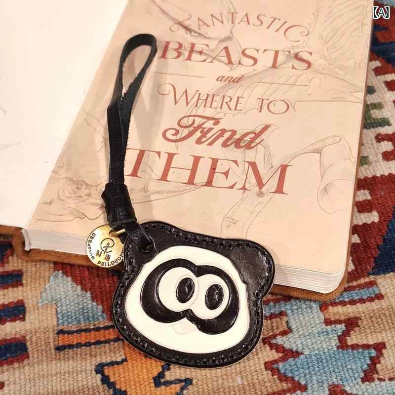 レザーストラップ メンズ レディース 革製品 パンダ 装飾 バッグチャーム キーホルダー アクセサリー 植物タンニンなめし 牛革 精巧 かわいい ギフト 手作り