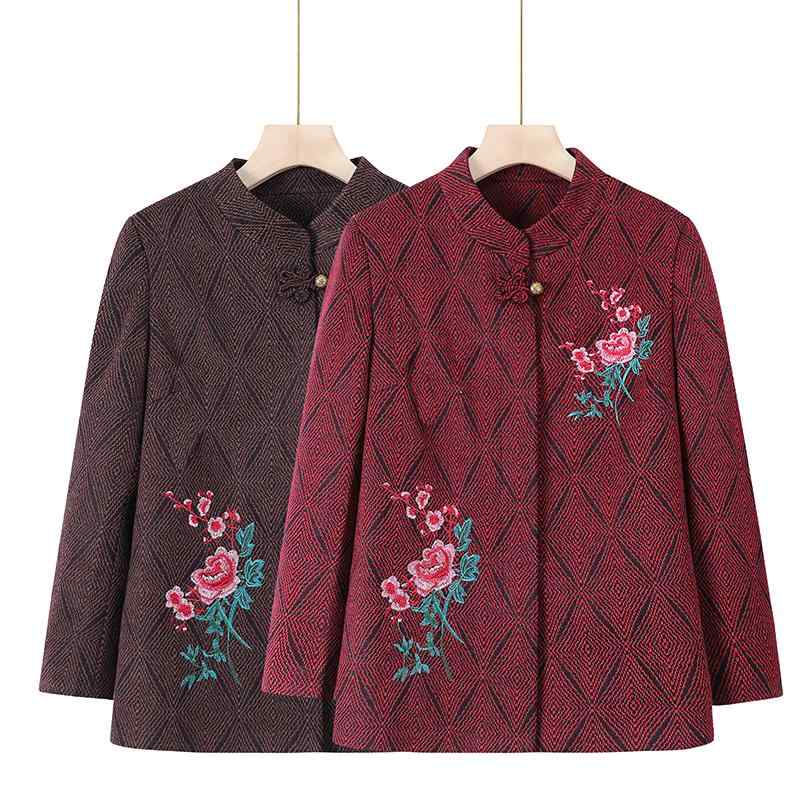 60歳 70歳 レディース おばあちゃん 春秋 コート ズボン セットアップ カジュアル 優雅 ゆったり 長袖 唐装 シニア トップス 高齢者 刺繍入り