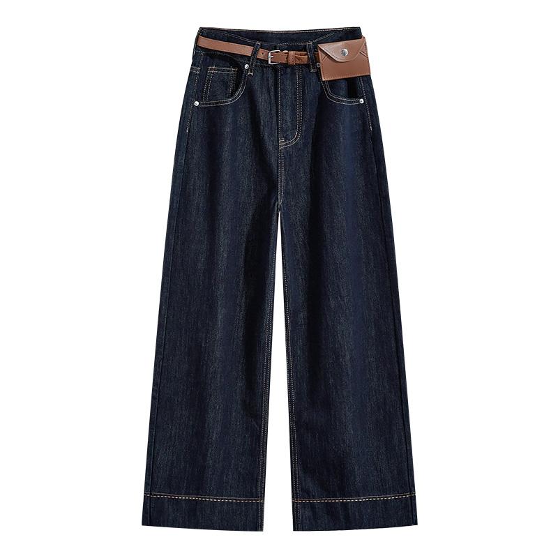 ジーンズ レディース 秋冬 レトロ ガールズ ハイウエスト ストレート ワイドレッグ パンツ デニム 通勤..