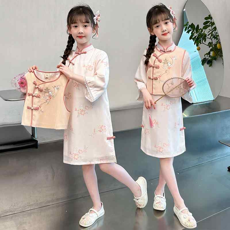 ワンピース 子供服 女の子 ガールズ ベスト チャイナドレス 漢服 春秋 エキゾチック 入学式 卒業式 お出かけ お呼ばれ