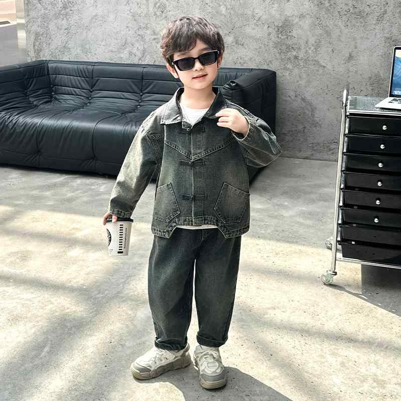 子供服 男の子 ボーイズ スーツ デニムスーツ 漢服 チャイナ風 春秋 おしゃれ エキゾチック モダン 通園 通学 レジャー お出かけ キッズ