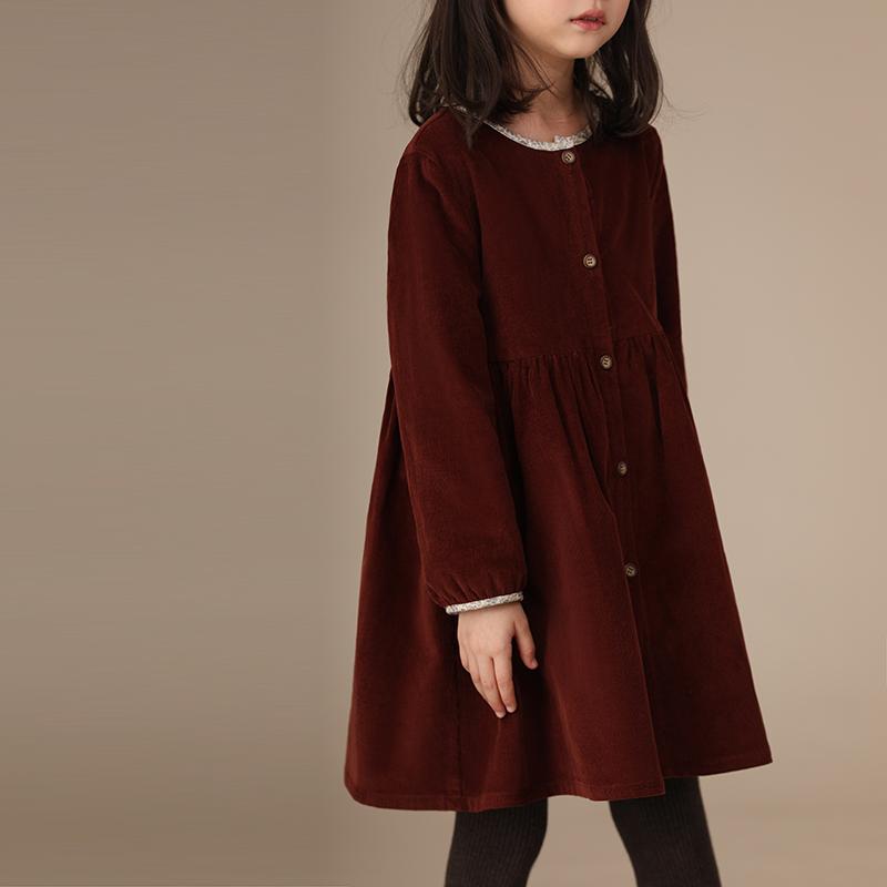 ワンピース キッズ 子供 服 秋冬 女の子 ラウンドネック 花柄 丸首 綿 コーデュロイ 裏地 暖かい 裏起..