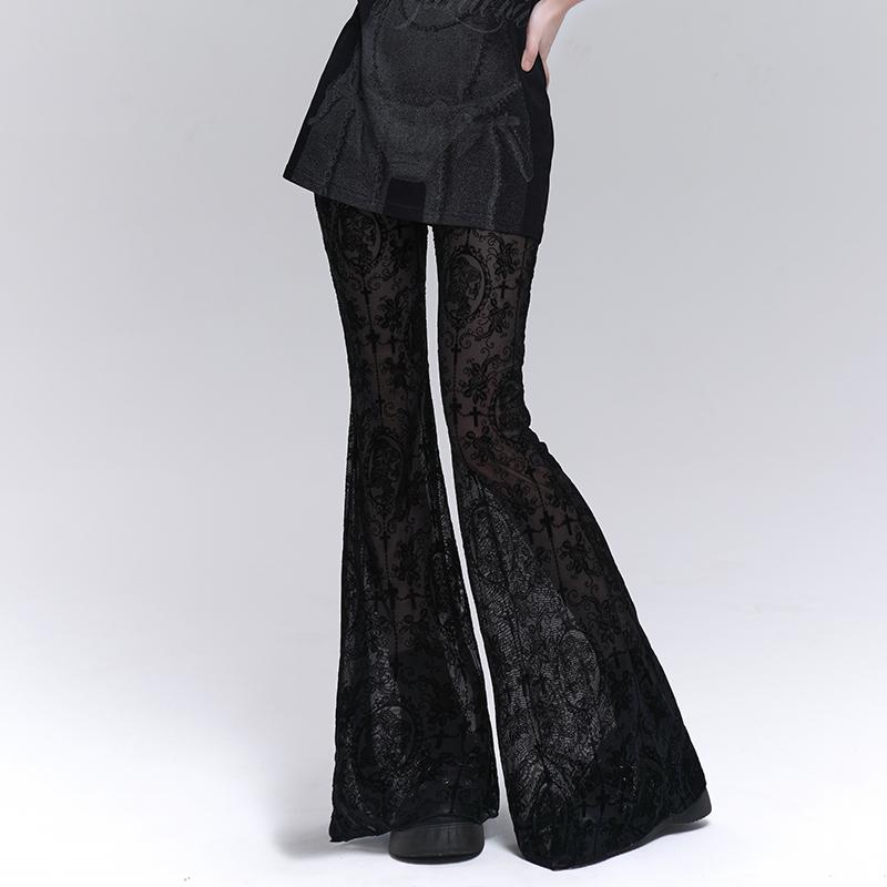 ゴシック 衣装 レディース パンツ コスチューム ハイウエスト 花 レース ロング 薄手 秋 ブラック クール コスチューム 仮装 おしゃれ エレガント 黒