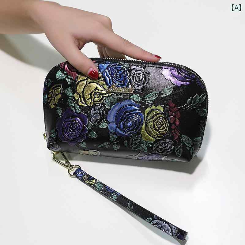 財布 ジッパー ポケット エレガント 携帯ケース レザー レディース シェルバック おしゃれ 革 ジッパー ポケット 花柄 デザイン ポーチ 日常使い