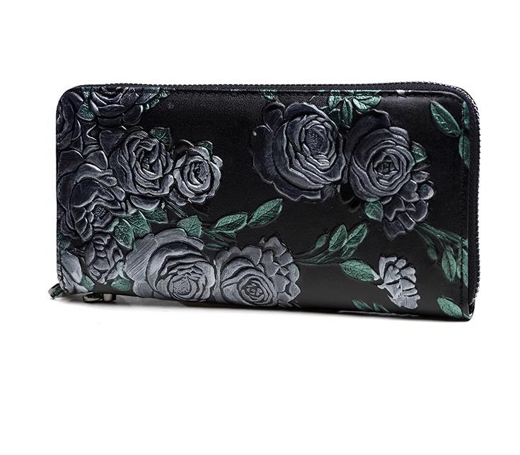 財布 薔薇 レディース ジッパー ロング 革 エレガント 大容量 収納 韓国 ファッション 持ち運び クラシック 花柄 ローズ