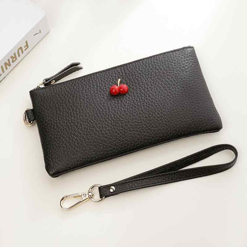 ポーチ ミニクラッチ レディース 小さいサイズ スマホ収納 財布機能 革 チェリーモチーフ ハンドバッグ 小物入れ ソフトレザー カジュアル