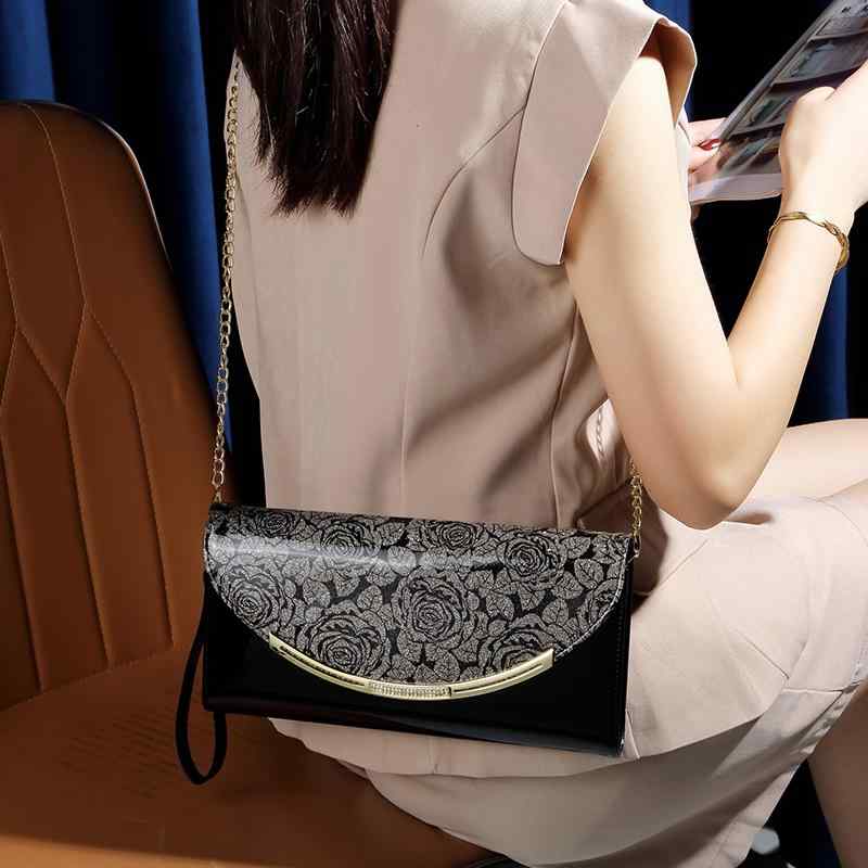 クラッチバッグ パーティー レディース 高級感 カード 収納大容量 チェーンストラップ 斜め掛け 花柄 ローズ 上品 エレガント